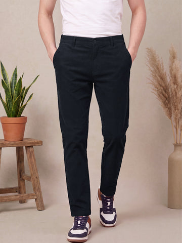 Men's Black Solid 2-Way Stretch Casual Trousers