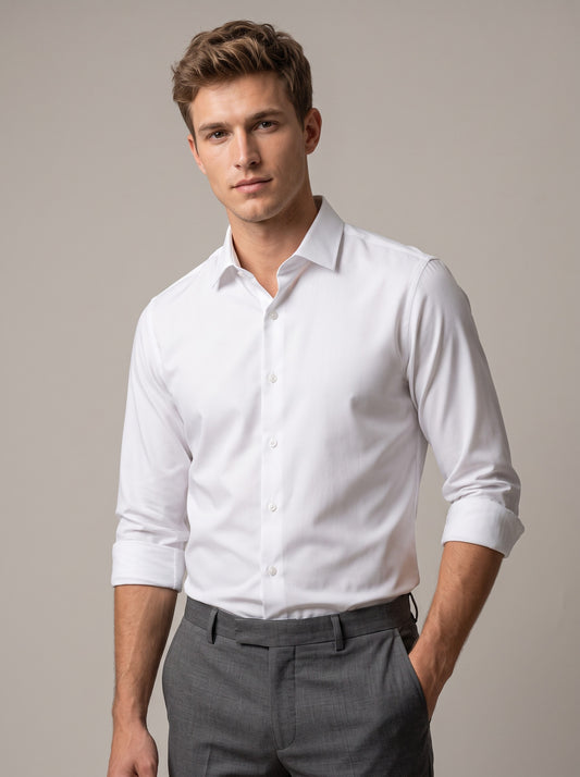 HE SPOKE Men's White Solid Regular Fit Shirt