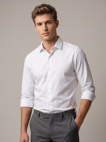 HE SPOKE Men's White Solid Regular Fit Shirt