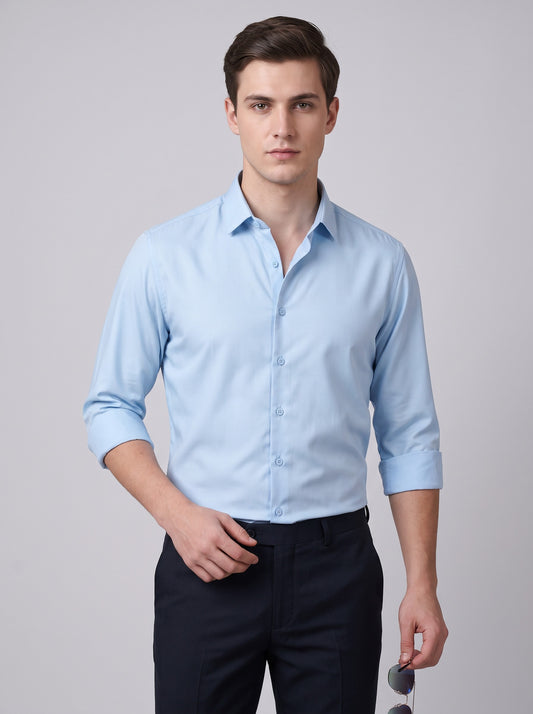 HE SPOKE Men's Sky Blue Solid Regular Fit Shirt