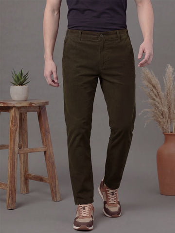 Men's Coffee Solid 2-Way Stretch  Casual Trousers