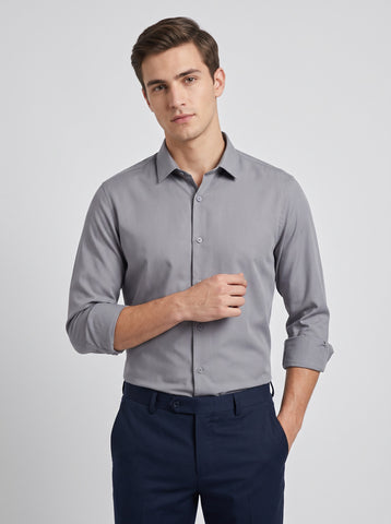 HE SPOKE Men's Grey Solid Regular Fit Shirt