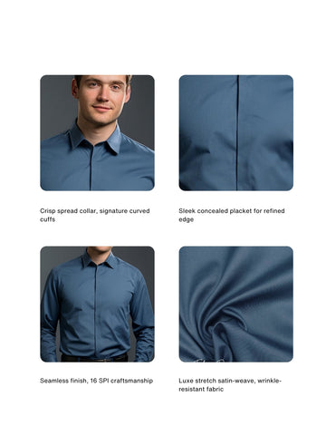Blue Solid PC Sateen Stretch Formal Shirt