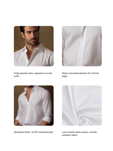 White Solid PC Sateen Stretch Formal Shirt