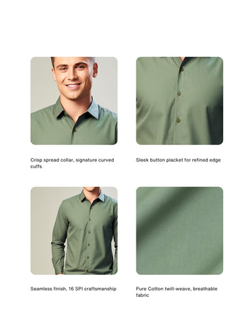 Green Solid Cotton Twill Smart Casual Shirt