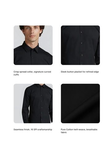 Black Solid Cotton Twill Smart Casual Shirt