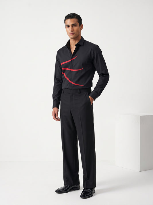 Printed Satin Stretch Black Shirt
