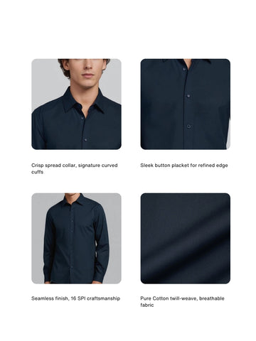 Navy Solid Cotton Twill Smart Casual Shirt