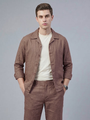 Men's Taupe Breathable Linen Blend Shacket
