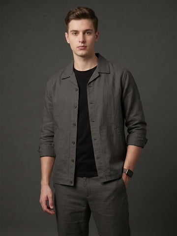 Men's Khaki Breathable Linen Blend Shacket