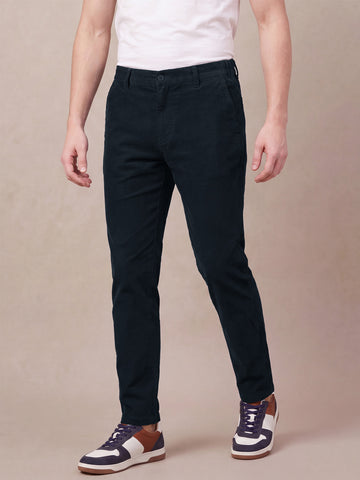 Men's Black Solid 2-Way Stretch Casual Trousers