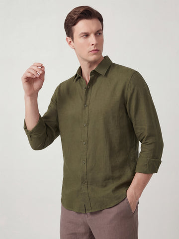 Linen Blend Breathable Solid Smart Casual Shirt