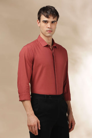 Men's BurntOrange Solid Breathable Perfume-Finish Shirt