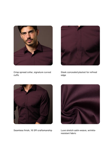 Burgundy Solid PC Sateen Stretch Formal Shirt