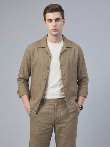 Men's MudBrown Breathable Linen Blend Shacket