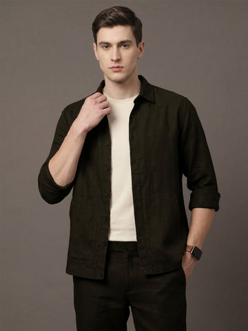 Men's Coffee Breathable Linen Blend Shacket