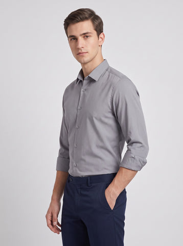 HE SPOKE Men's Grey Solid Regular Fit Shirt