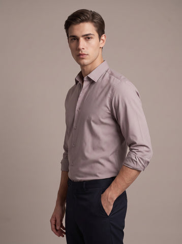 HE SPOKE Men's Taupe Solid Regular Fit Shirt