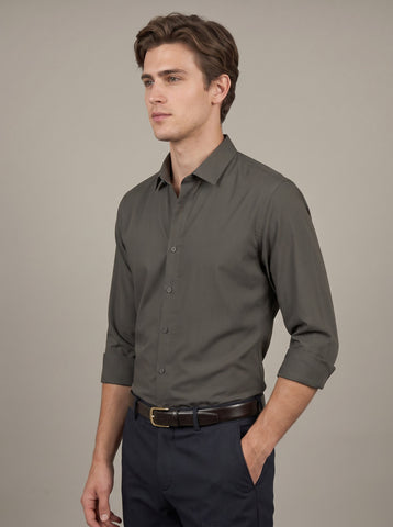 HE SPOKE Men's Olive Solid Regular Fit Shirt