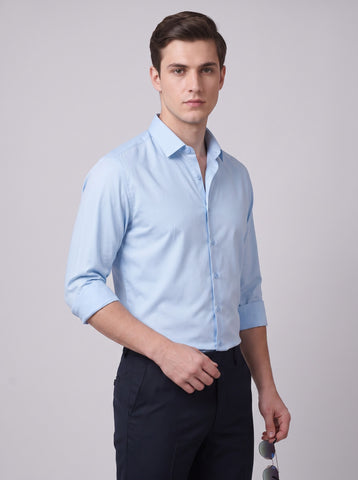 HE SPOKE Men's Sky Blue Solid Regular Fit Shirt