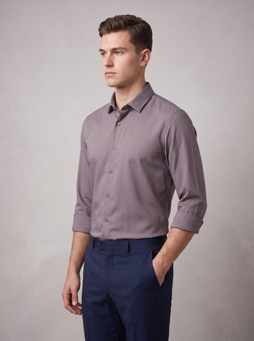 HE SPOKE Men's Mud Grey Solid Regular Fit Shirt