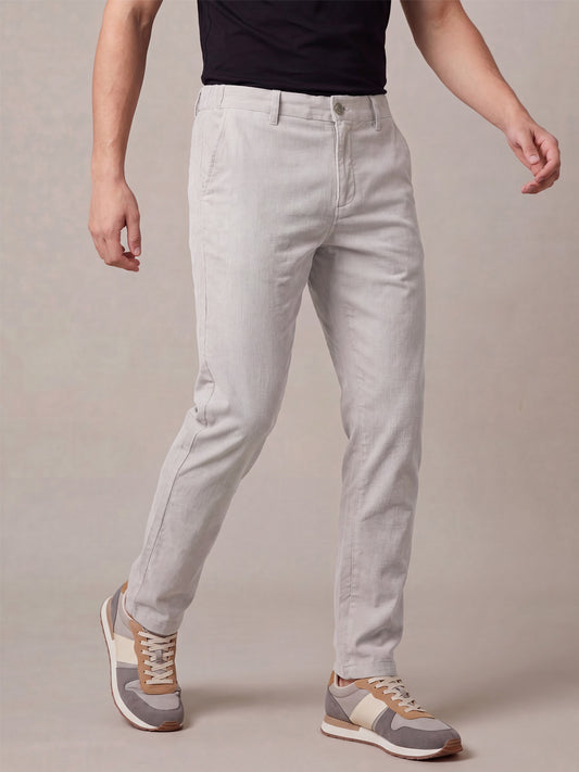 Men's LightGrey Solid 2-Way Stretch Casual Trousers