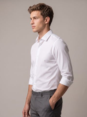 HE SPOKE Men's White Solid Regular Fit Shirt