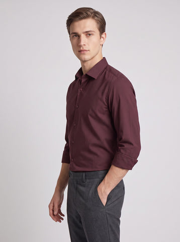 HE SPOKE Men's Burgundy Solid Regular Fit Shirt