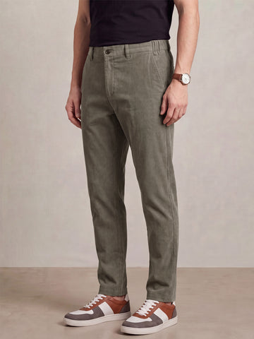 Men's Taupe Solid 2-Way Stretch Casual Trousers