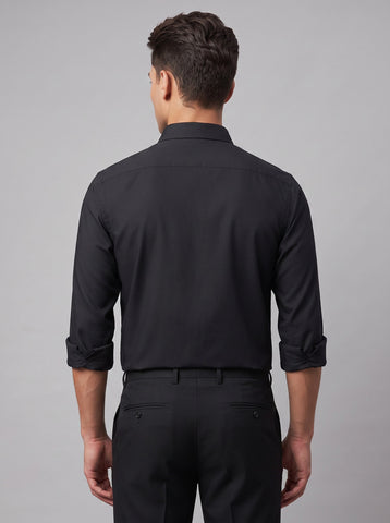 HE SPOKE Men's Black Solid Regular Fit Shirt