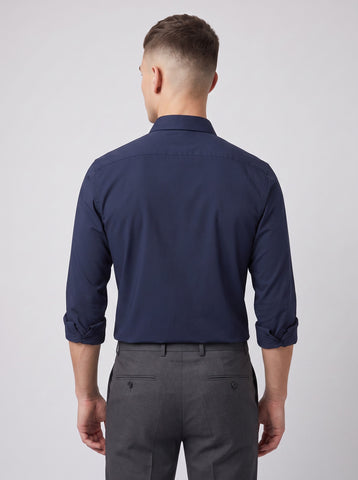 HE SPOKE Men's Navy Blue Solid Regular Fit Shirt
