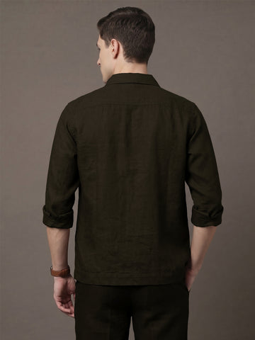 Men's Coffee Breathable Linen Blend Shacket
