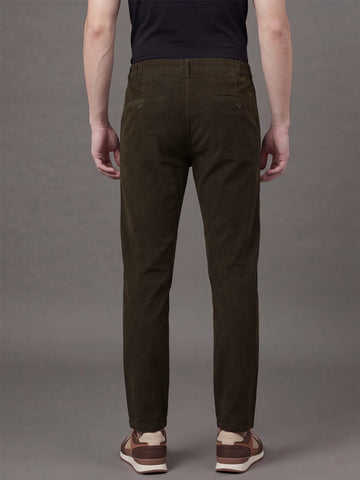 Men's Coffee Solid 2-Way Stretch  Casual Trousers