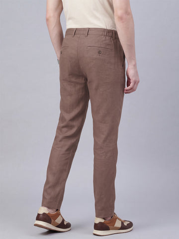 Men's Taupe Solid Breathable Linen Blend Trousers