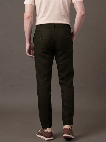 Men's Coffee Solid Breathable Linen Blend Trousers
