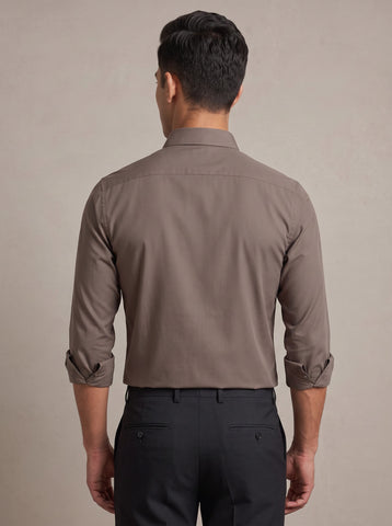 HE SPOKE Men's Mud Brown Solid Regular Fit Shirt