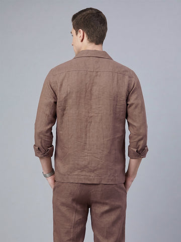 Men's Taupe Breathable Linen Blend Shacket