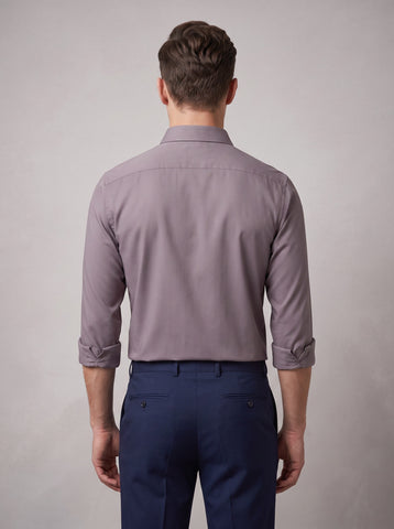 HE SPOKE Men's Mud Grey Solid Regular Fit Shirt