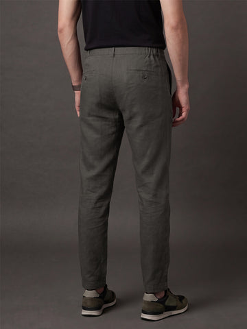 Men's Khaki Solid Breathable Linen Blend Trousers