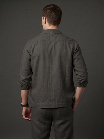 Men's Khaki Breathable Linen Blend Shacket