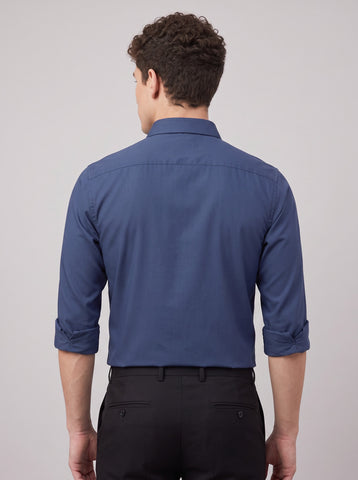 HE SPOKE Men's Indigo Blue Solid Regular Fit Shirt