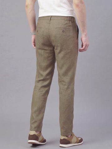 Men's MudBrown Solid Breathable Linen Blend Trousers