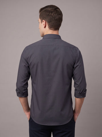 HE SPOKE Men's Dark Grey Solid Regular Fit Shirt
