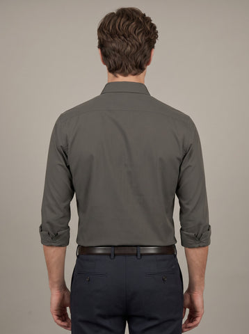 HE SPOKE Men's Olive Solid Regular Fit Shirt