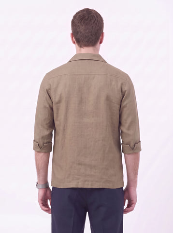 Solid Airy Linen Mud Brown Shacket