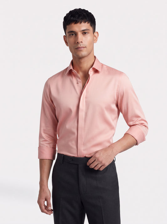 Pink Solid Formal Designer Shirt For Men by HE SPOKE