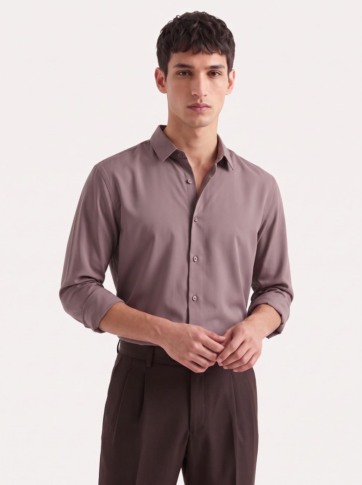 Solid Airy Non-Iron Mud Grey Shirt
