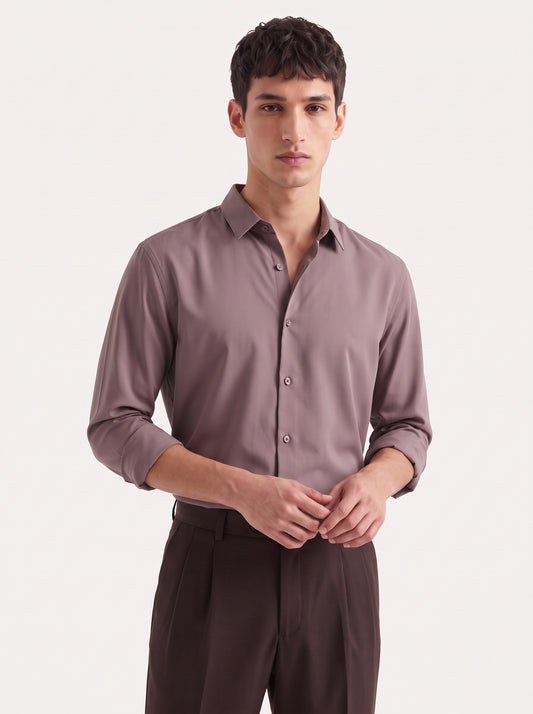 Men's Mud Grey Solid Breathable Wrinkle-Free Regular Fit Shirt