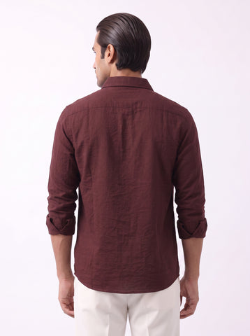 Solid Airy Crinkled Burgundy Shirt