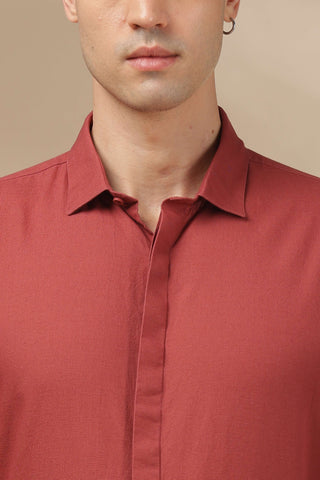 Men's BurntOrange Solid Breathable Perfume-Finish Shirt